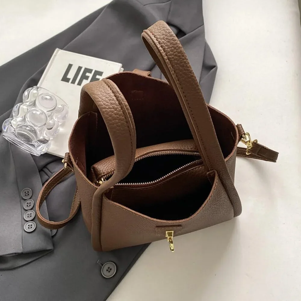 Women Bucket Bag Leather Crossbody Small Handbag Vintage Shoulder Purse